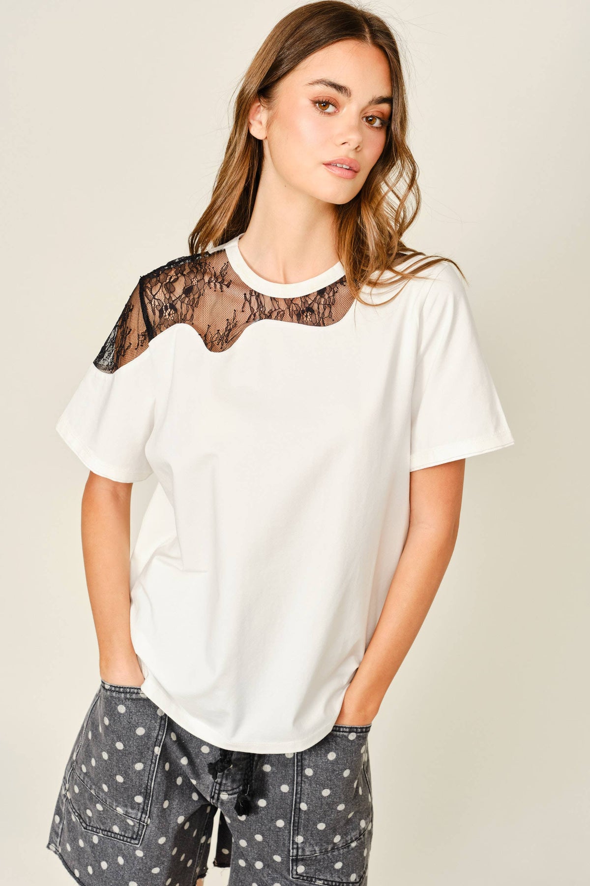 LACE INSERT COTTON TEE