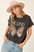 BE KIND Butterfly Mineral Washed Graphic Tee