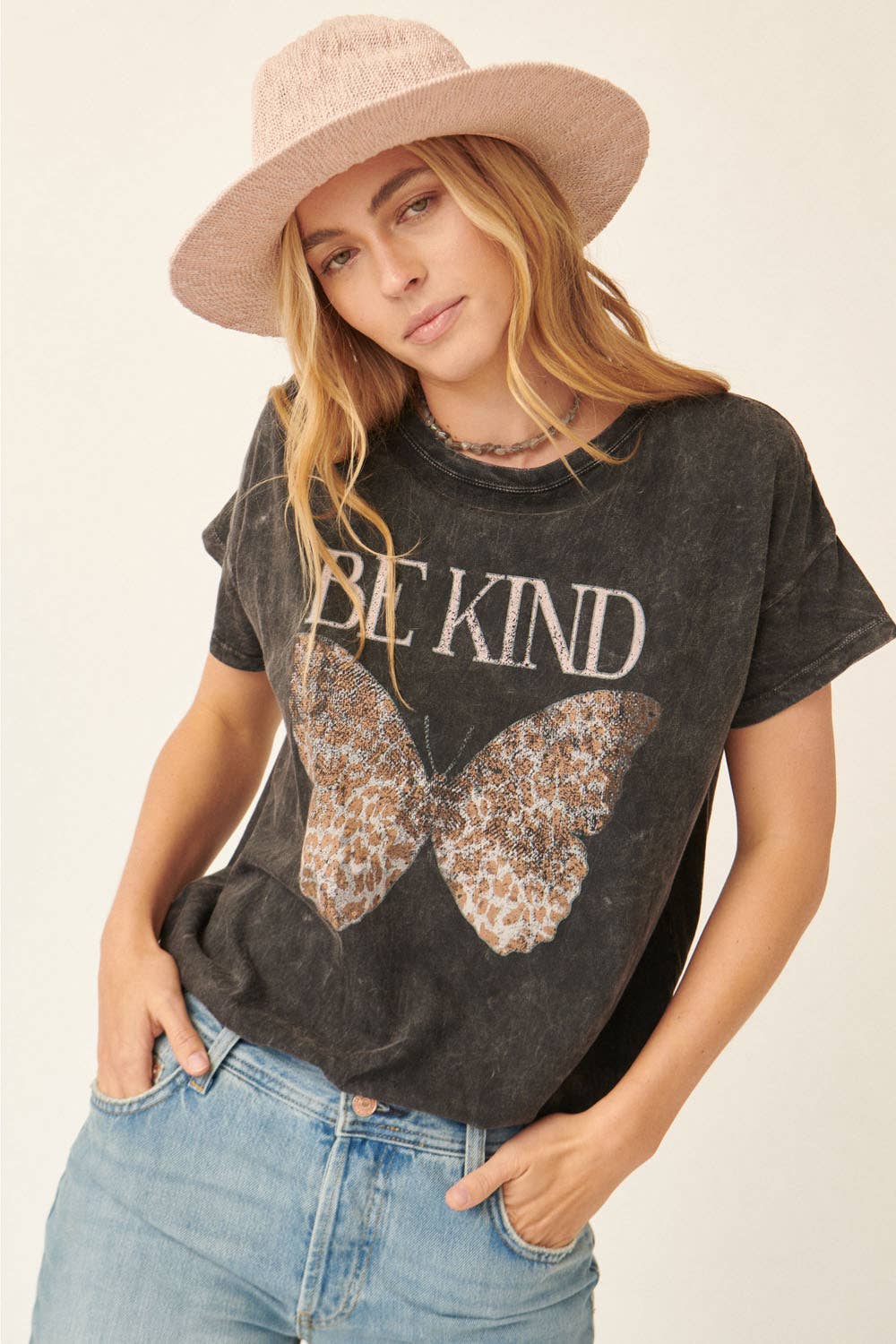 BE KIND Butterfly Mineral Washed Graphic Tee