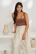 Cropped Square Neck Tank - Chocolate / Mocha / White