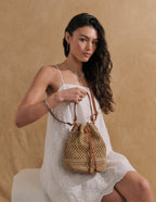 Paige Multiway Straw Bucket Bag in Tan