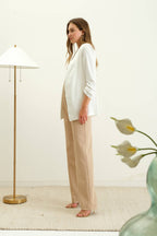 The Ashley Collarless 3/4 Ruched Sleeve Longline Blazer