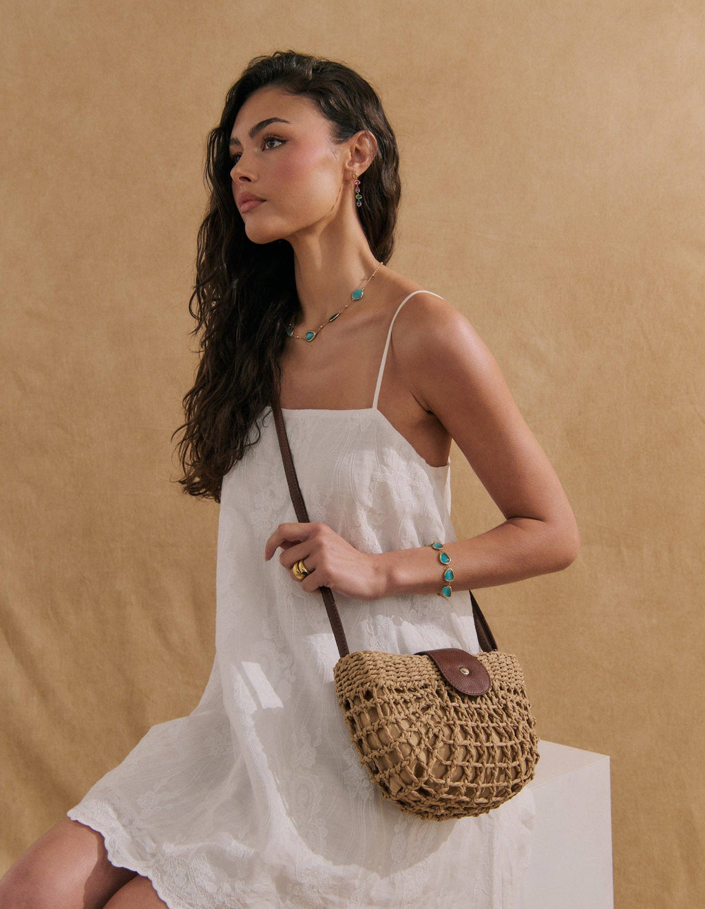 Marielle Straw Half Moon Bag
