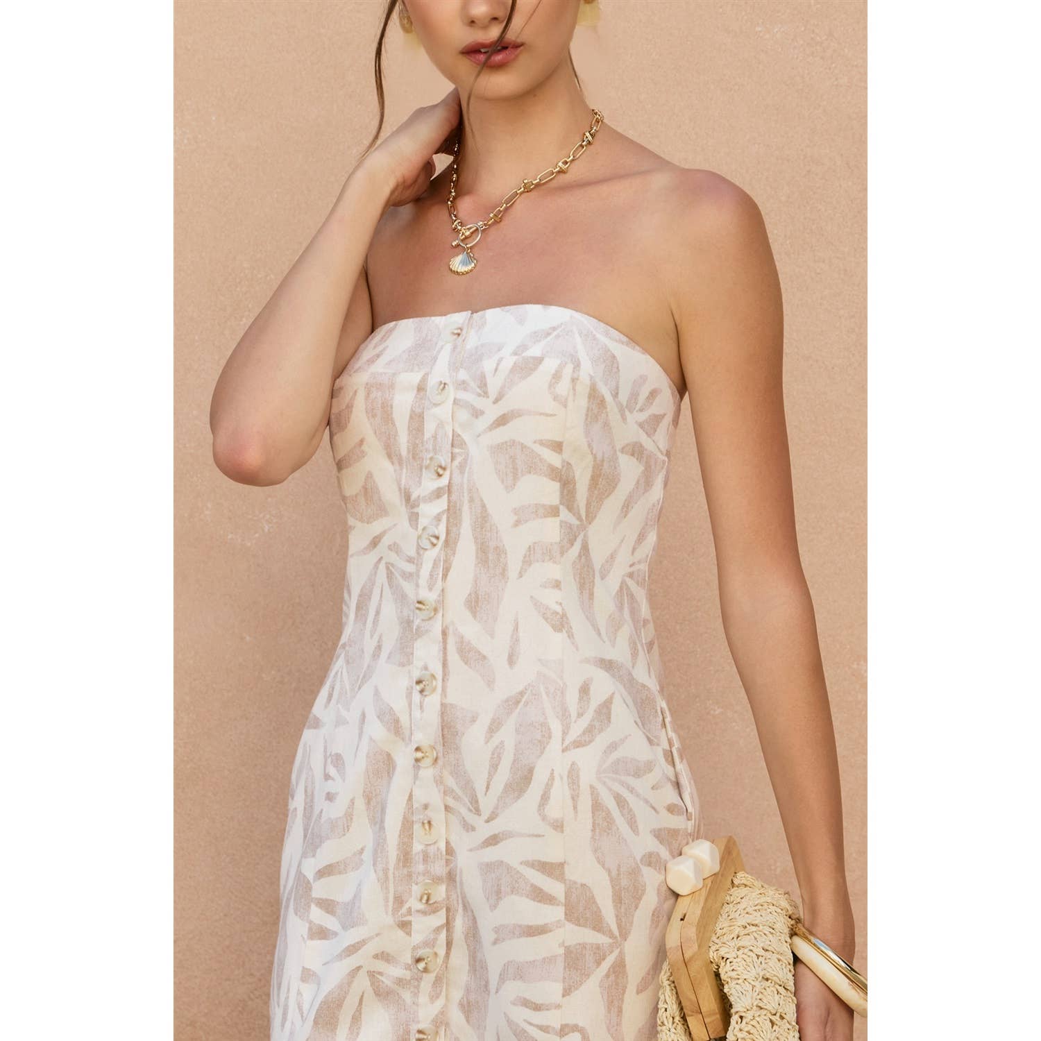 Tropical Haze Strapless Mini Dress