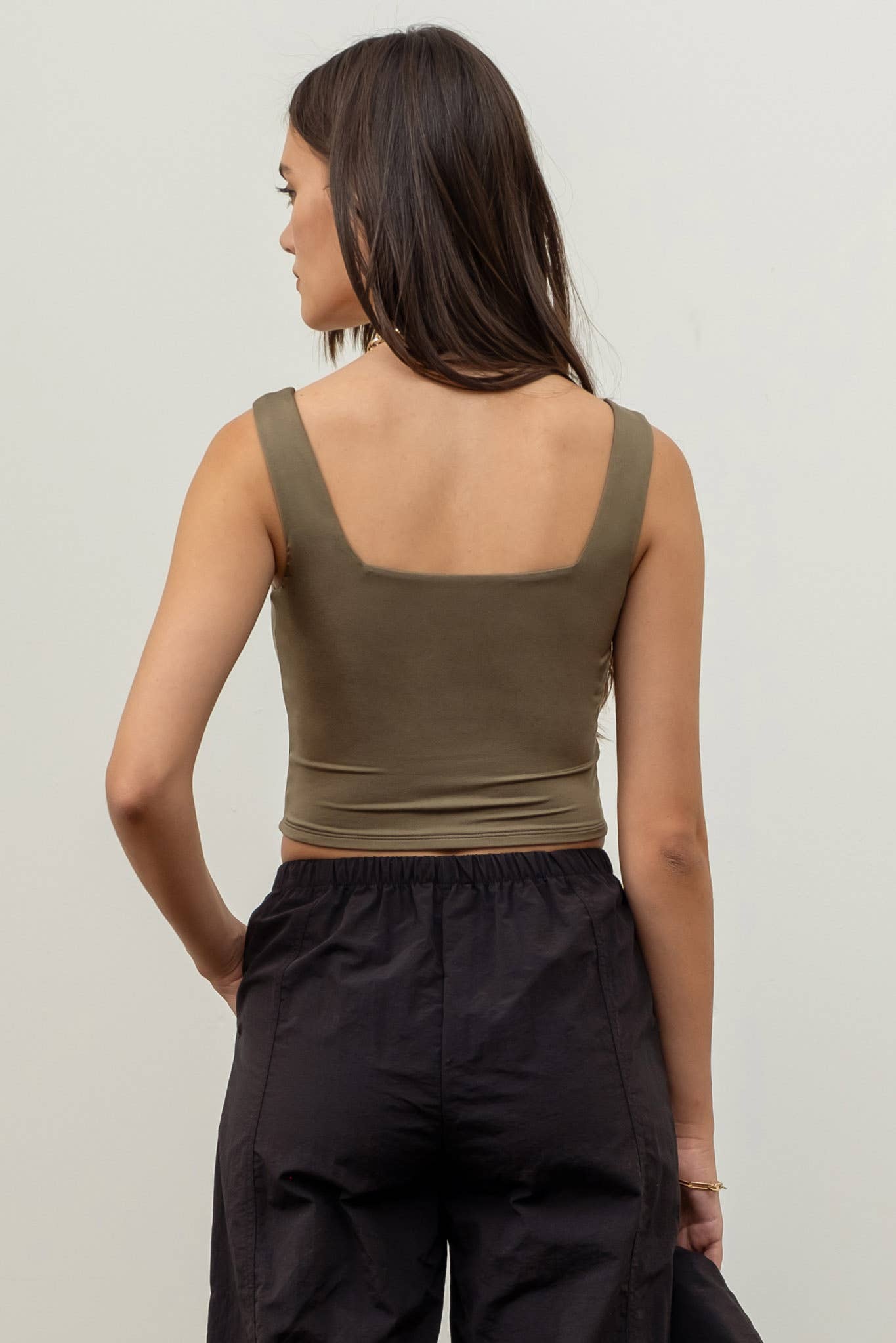 Cropped Square Neck Tank - Chocolate / Mocha / White