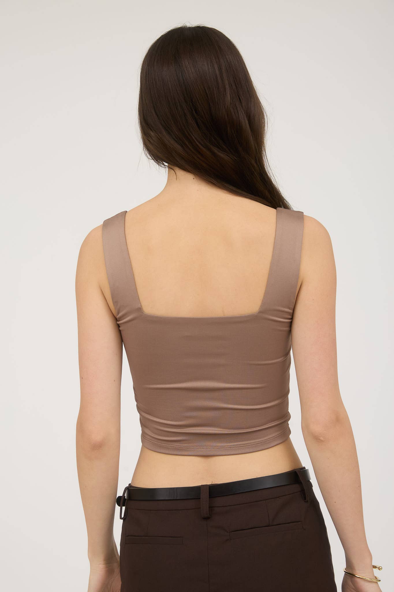 Cropped Square Neck Tank - Chocolate / Mocha / White
