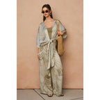 Tropical Leaf High-Slit Kimono Duster