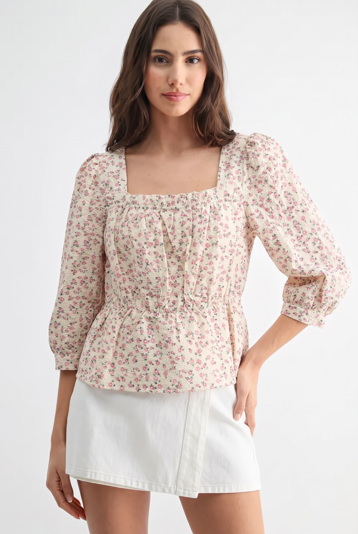 Vintage Floral Square Neck Blouse