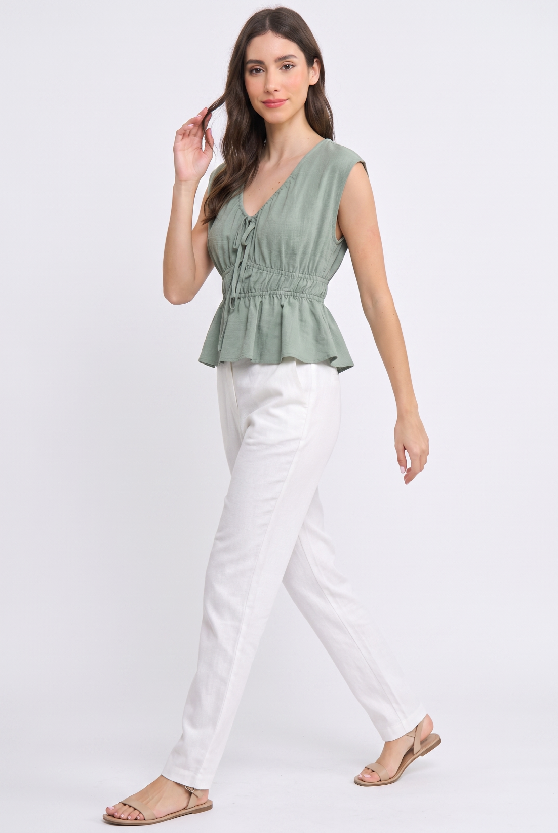 Sage Peplum Cap Sleeve Blouse