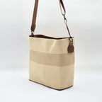 Striped Woven Tote Bag - Beige