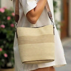 Striped Woven Tote Bag - Beige