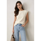 Textured Satin Cap Sleeve Blouse - Ivory