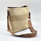 Striped Woven Tote Bag - Beige