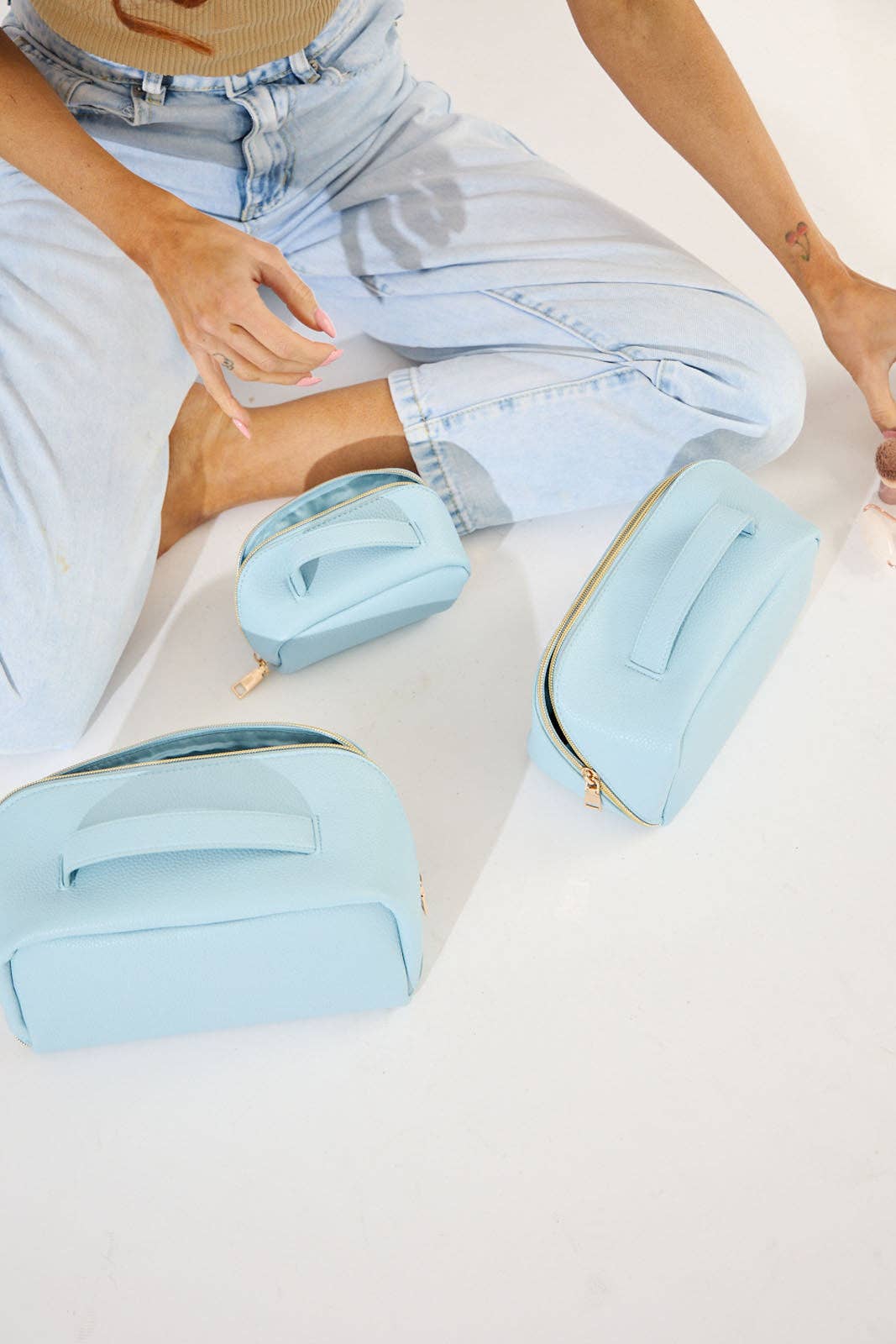 Cosmetic Beauty Bag - Set Of 3 in Light Blue