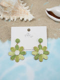 Daisy Delight Raffia Earrings - Green