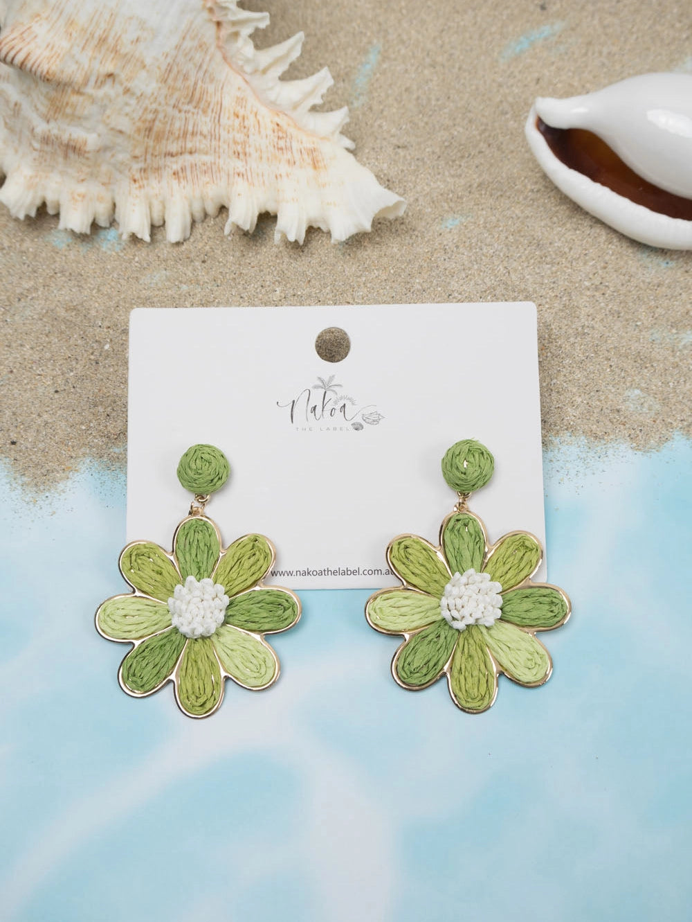 Daisy Delight Raffia Earrings - Green