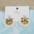 Geometric Gold & Raffia Earrings - Ivory