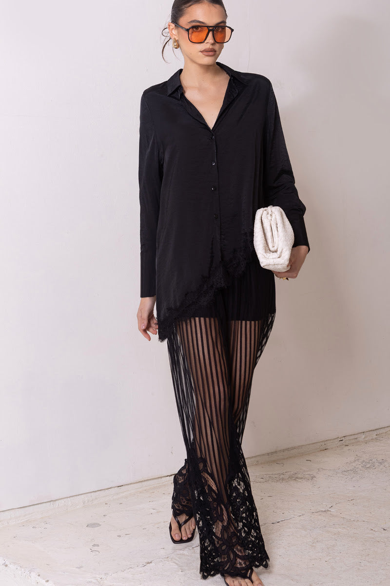 The Noir Romance Lace Hem Blouse