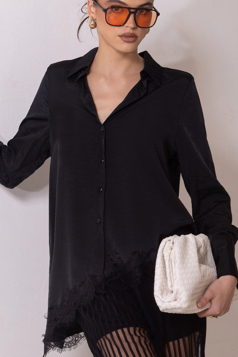 The Noir Romance Lace Hem Blouse