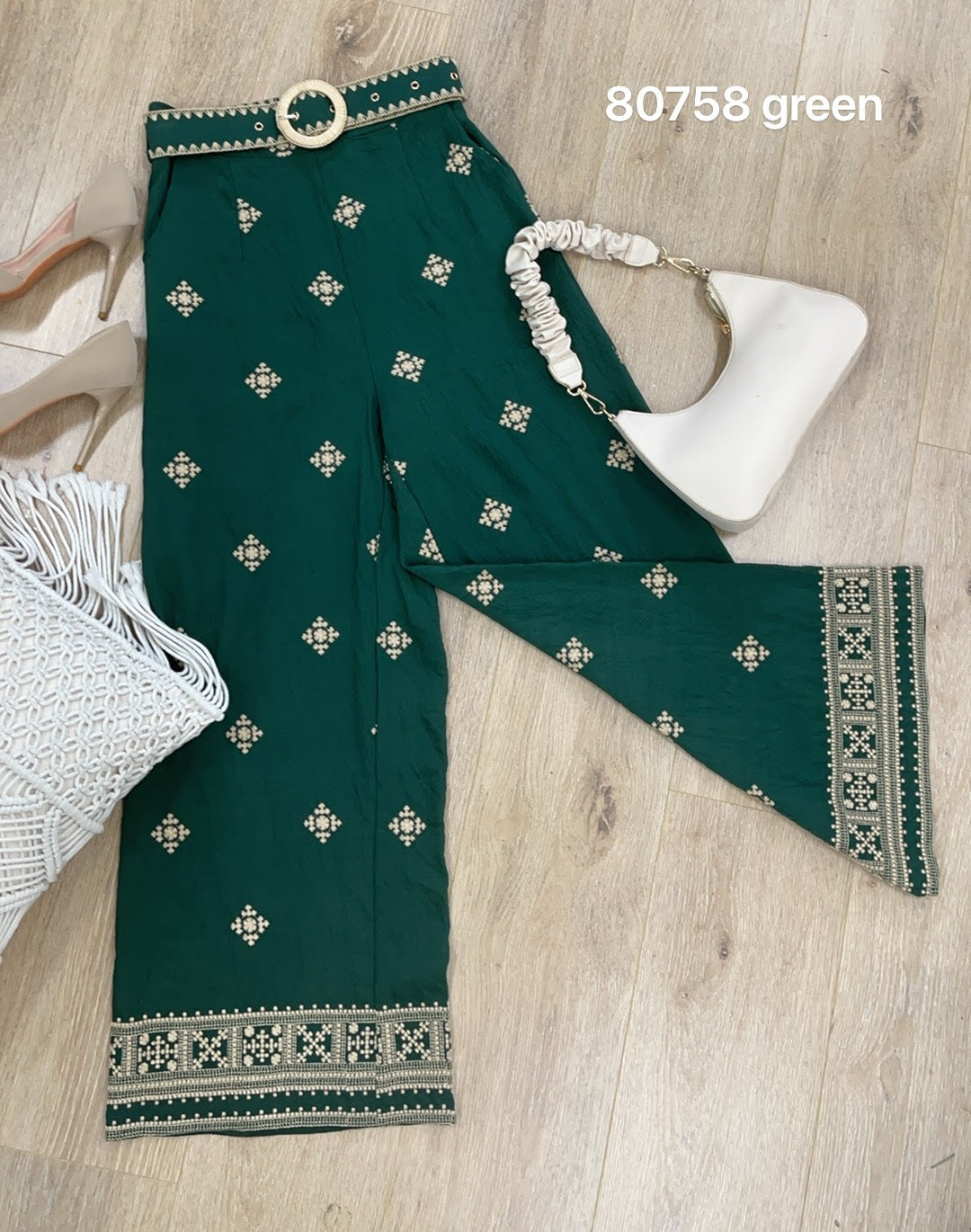 Lorraine Embroidered Flowy Pants with Belt