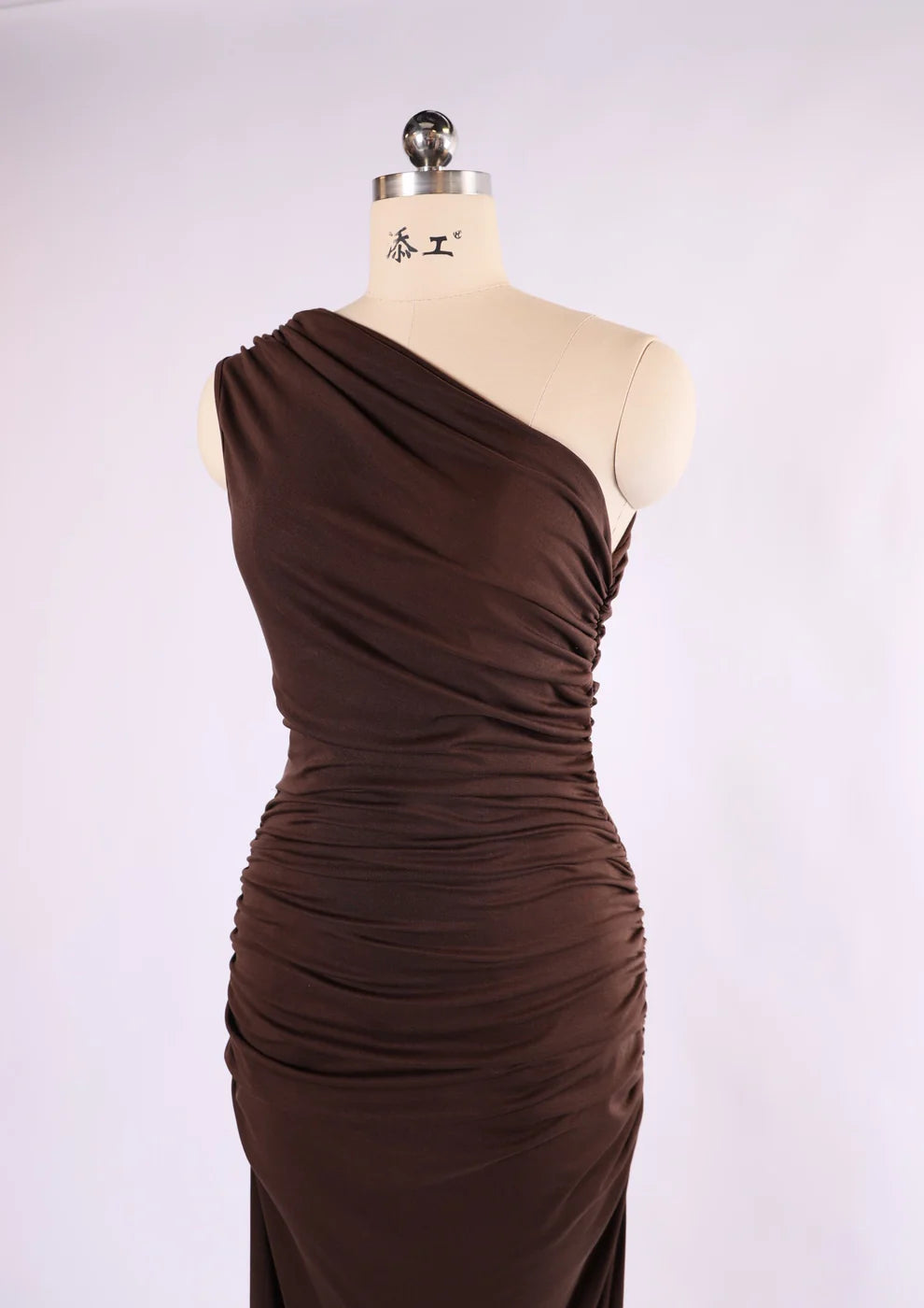 The Kirsty One Shoulder Ruched Maxi Dress - Chocolate