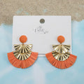 Geometric Gold & Raffia Earrings - Orange