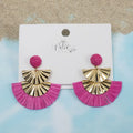 Geometric Gold & Raffia Earrings - Bubblegum Pink