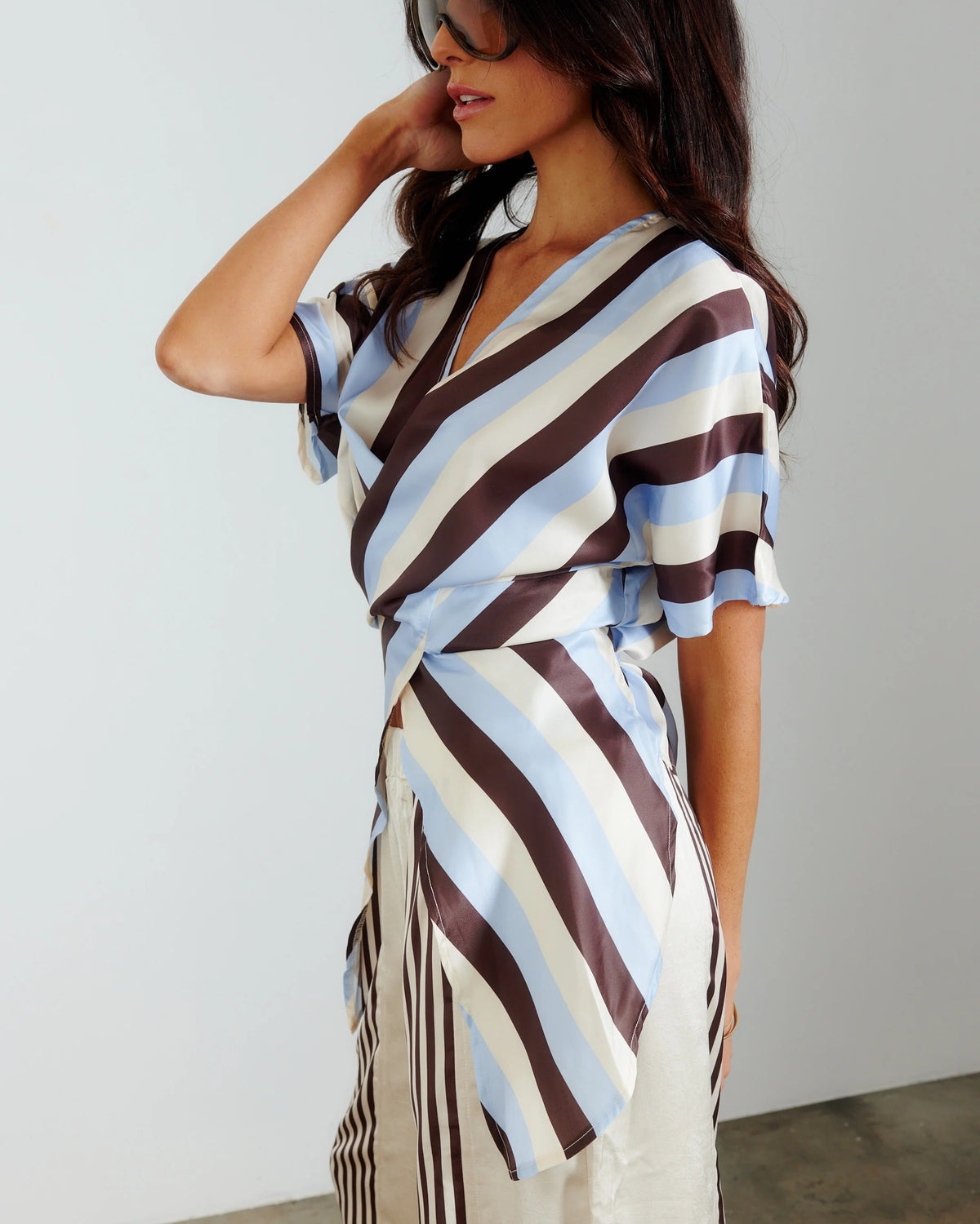 Portofino Multi-Way Wrap Top – Blue/Cocoa Stripe