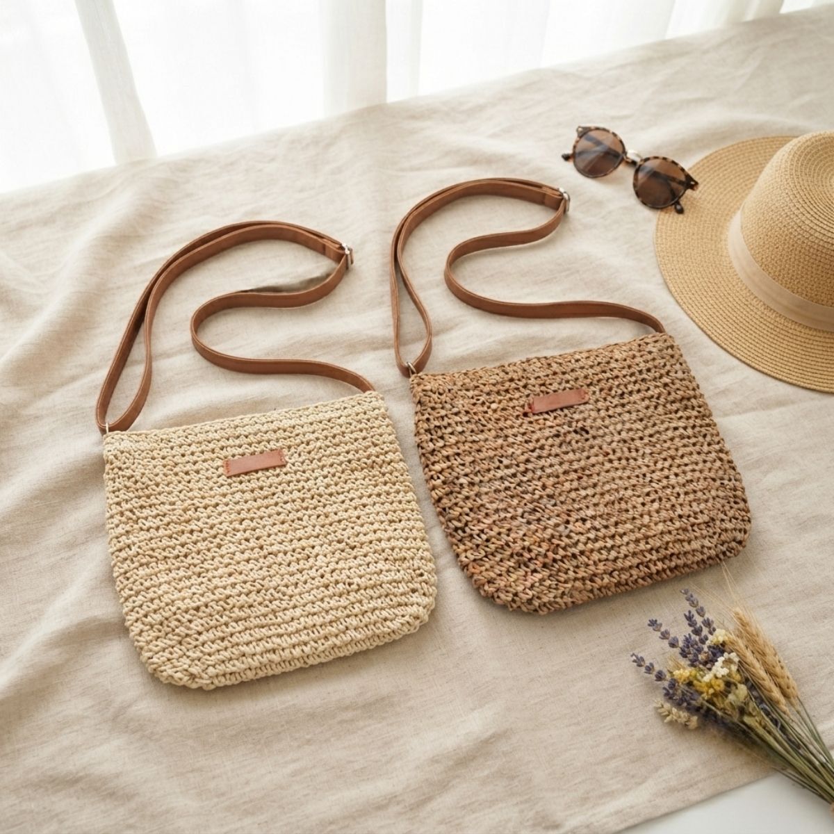 Boho Woven Crossbody Bag - Sand