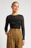 Ruched Long Sleeve Top – Black