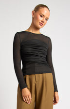 Ruched Long Sleeve Top – Black