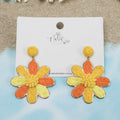 Daisy Delight Raffia Earrings - Yellow + Orange